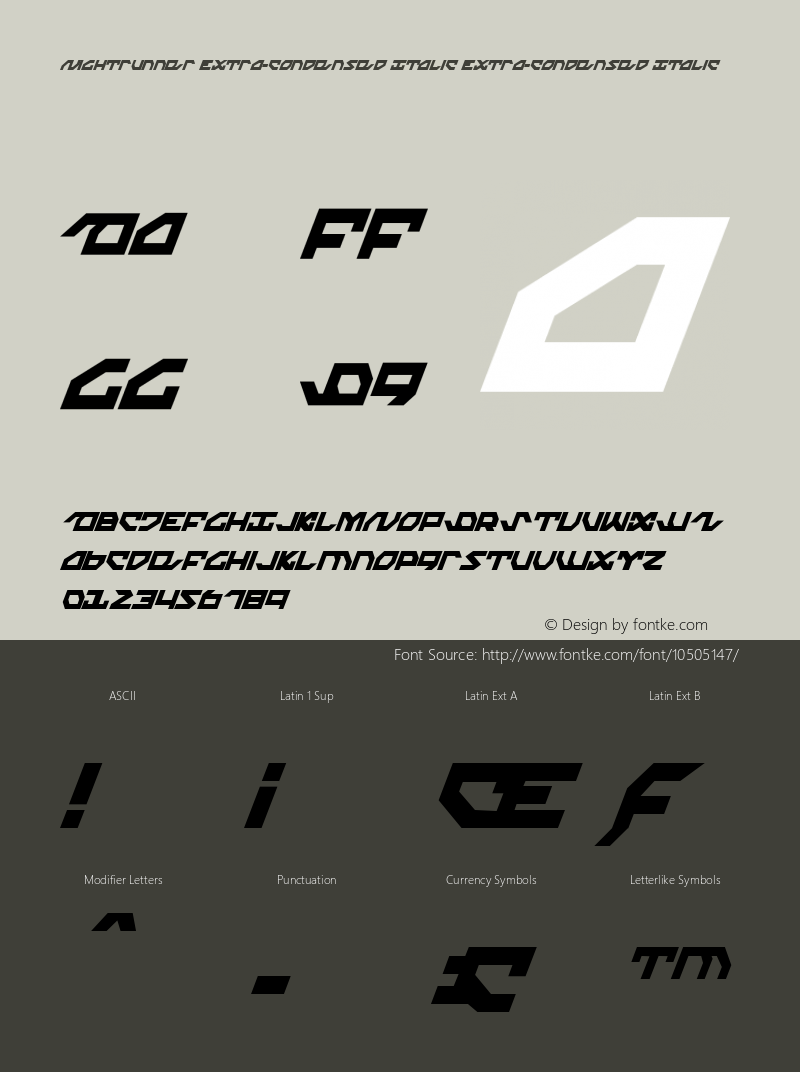 Nightrunner Extra-Condensed Italic Extra-Condensed Italic 001.000 Font Sample