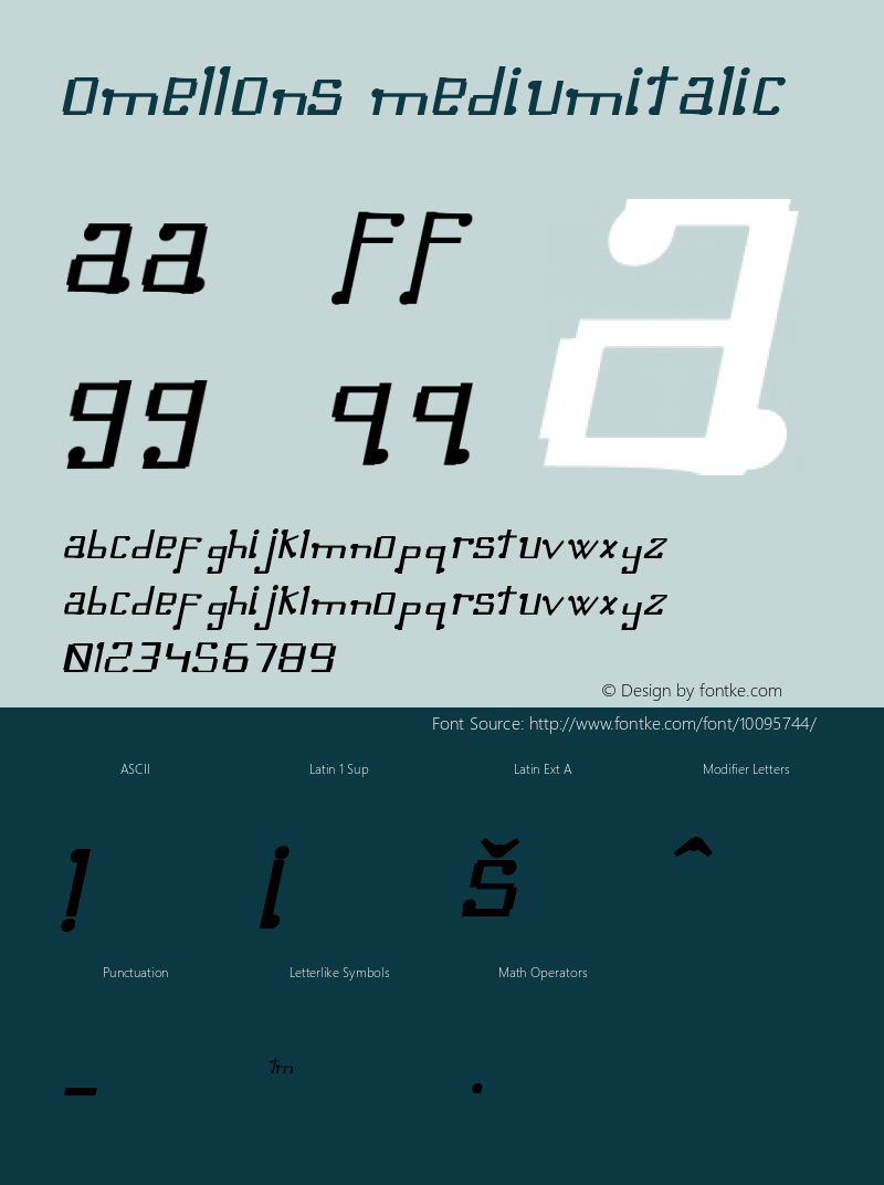 Omellons MediumItalic Macromedia Fontographer 4.1.5 1/10/01 Font Sample