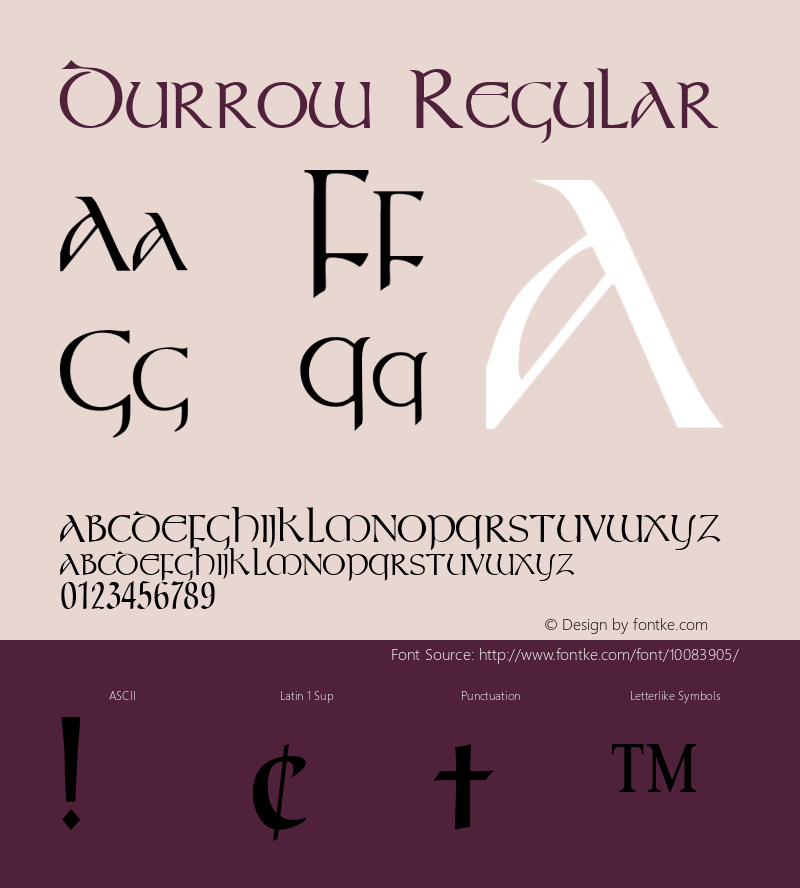 Durrow Regular Altsys Fontographer 4.0.3 7/16/98 Font Sample