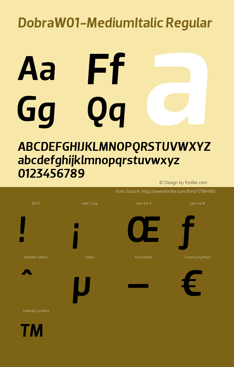 DobraW01-MediumItalic Regular Version 1.00 Font Sample