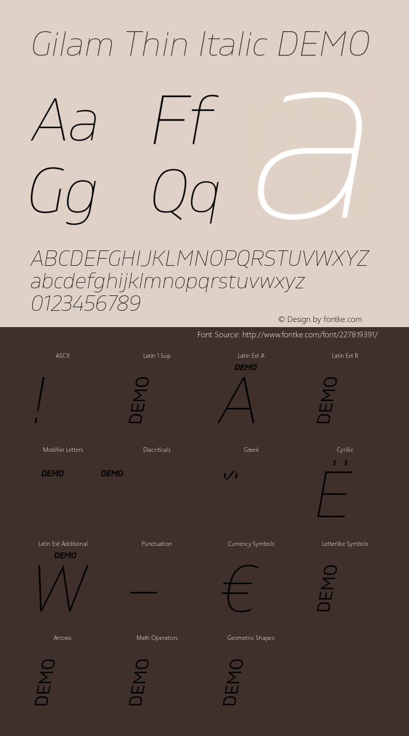 Gilam Thin Italic DEMO Version 1.000;PS 001.000;hotconv 1.0.88;makeotf.lib2.5.64775图片样张