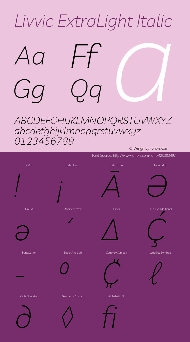 Livvic ExtraLight Italic Version 1.001; ttfautohint (v1.8.2) Font Sample