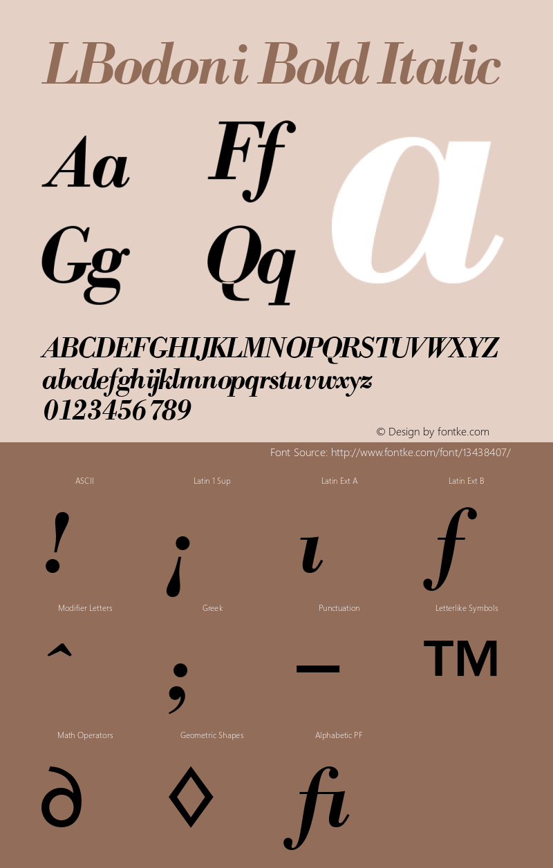 LBodoni Bold Italic Version 4.00 April 13, 2007 Font Sample