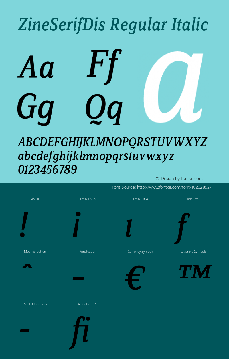 ZineSerifDis Regular Italic 004.301 Font Sample