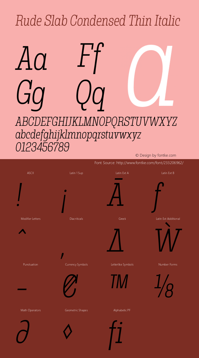 Rude Slab Condensed Thin Italic Version 1.001;PS 001.001;hotconv 1.0.70;makeotf.lib2.5.58329图片样张