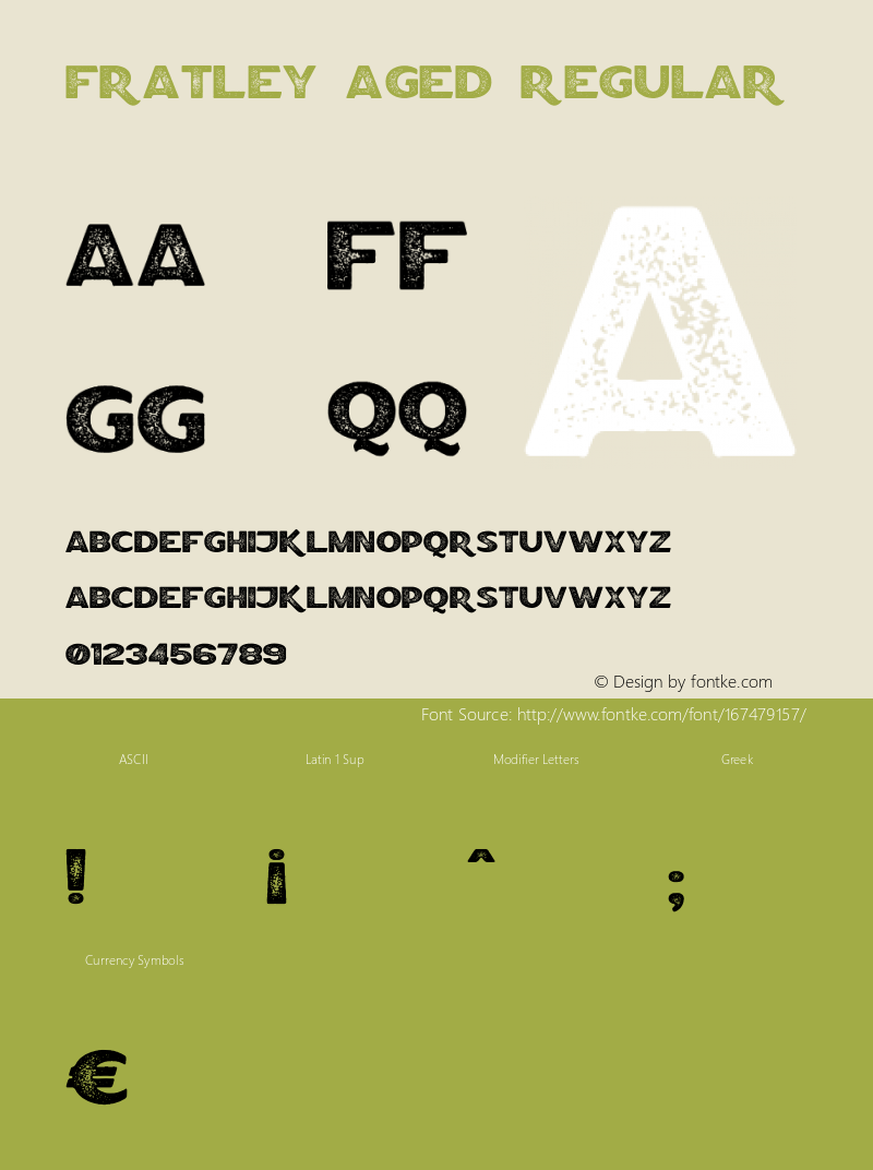 Fratley Aged Version 1.00;November 16, 2018;FontCreator 11.5.0.2427 64-bit Font Sample