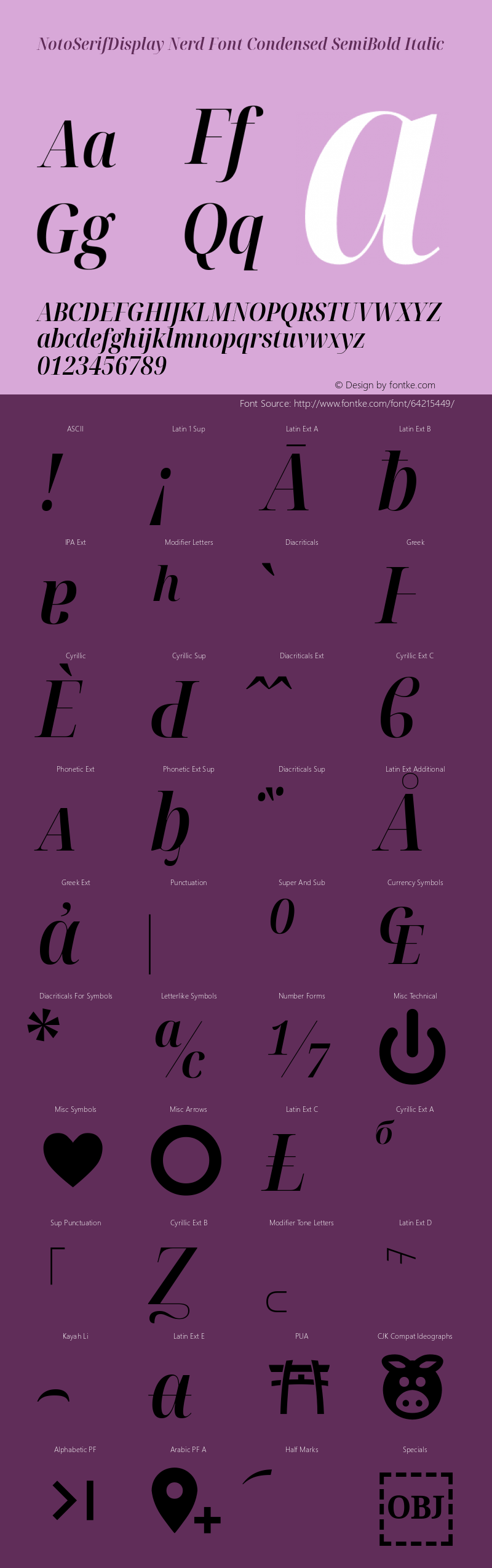 Noto Serif Display Condensed SemiBold Italic Nerd Font Complete Version 2.000;GOOG;noto-source:20170915:90ef993387c0; ttfautohint (v1.7) Font Sample