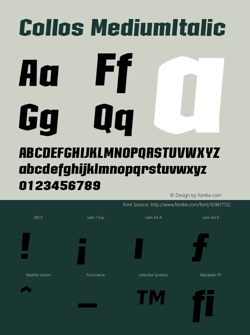 Collos MediumItalic Version 001.000 Font Sample