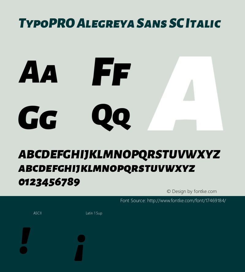 TypoPRO Alegreya Sans SC Italic Version 1.000;PS 001.000;hotconv 1.0.70;makeotf.lib2.5.58329 DEVELOPMENT Font Sample