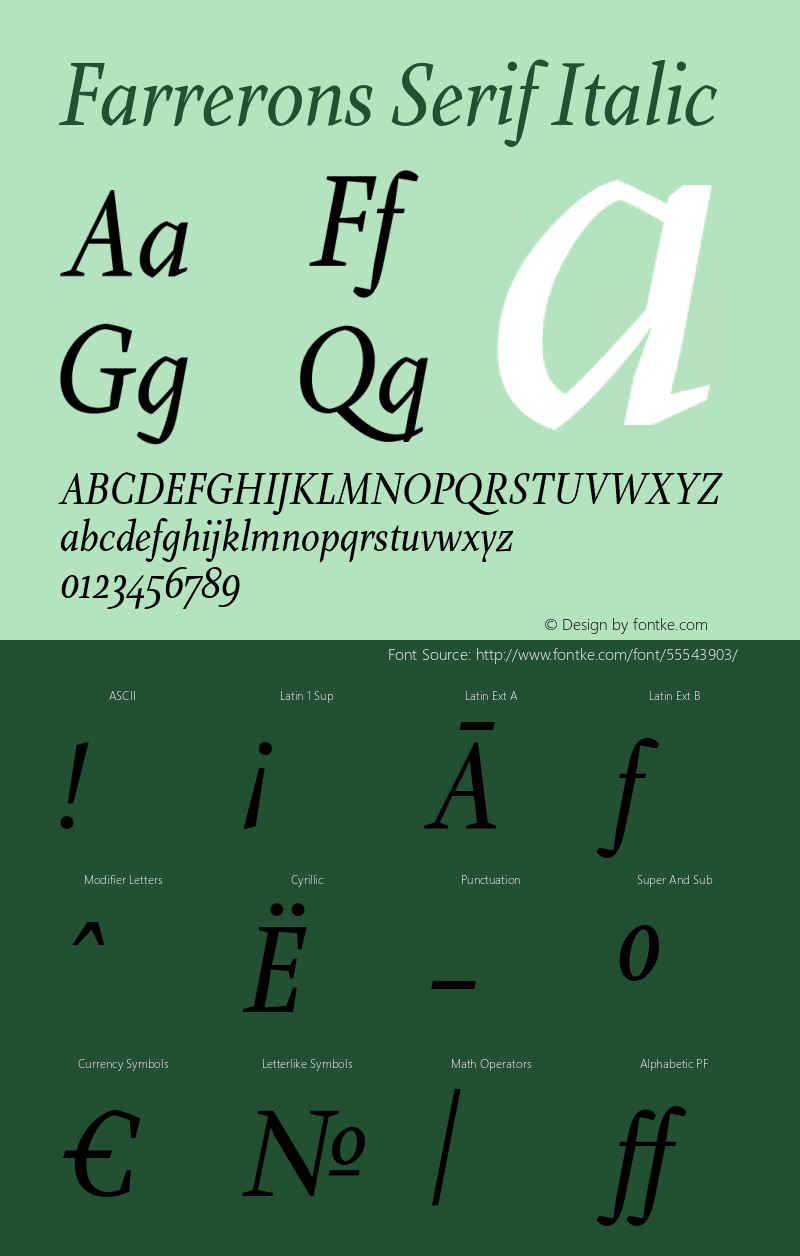 Farrerons Serif Italic Version 1.000; Fonts for Free; vk.com/fontsforfree Font Sample