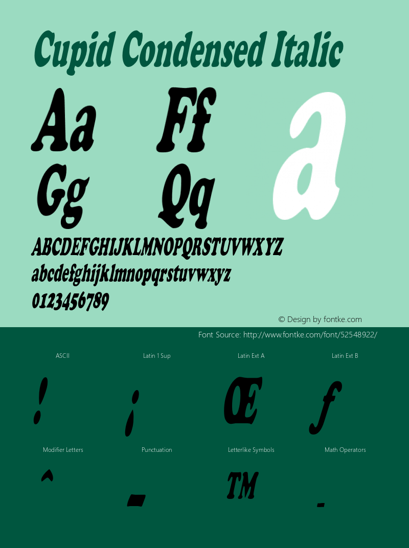 CupidCondensedItalic Altsys Fontographer 4.1 1/30/95 {DfLp-URBC-66E7-7FBL-FXFA} Font Sample