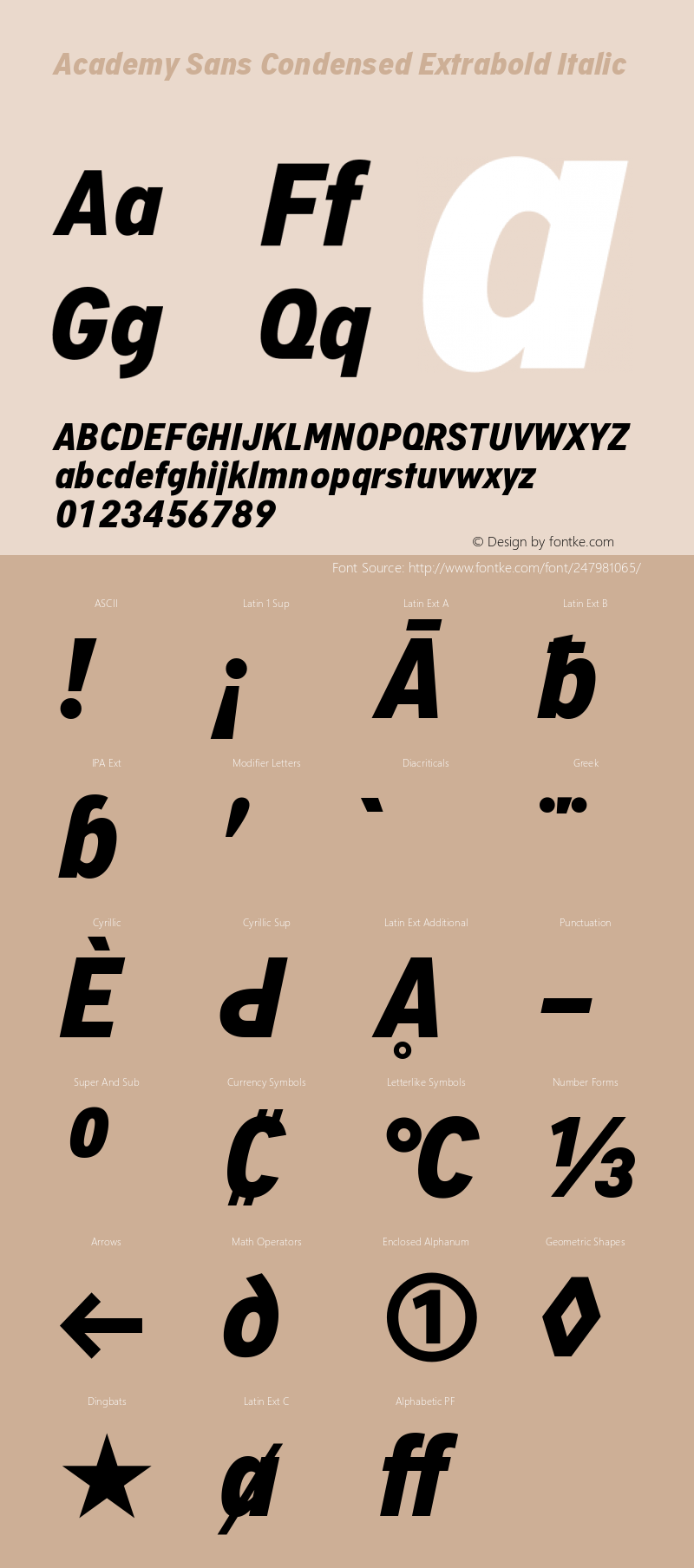 Academy Sans Cnd Extrabold Italic Version 1.001图片样张