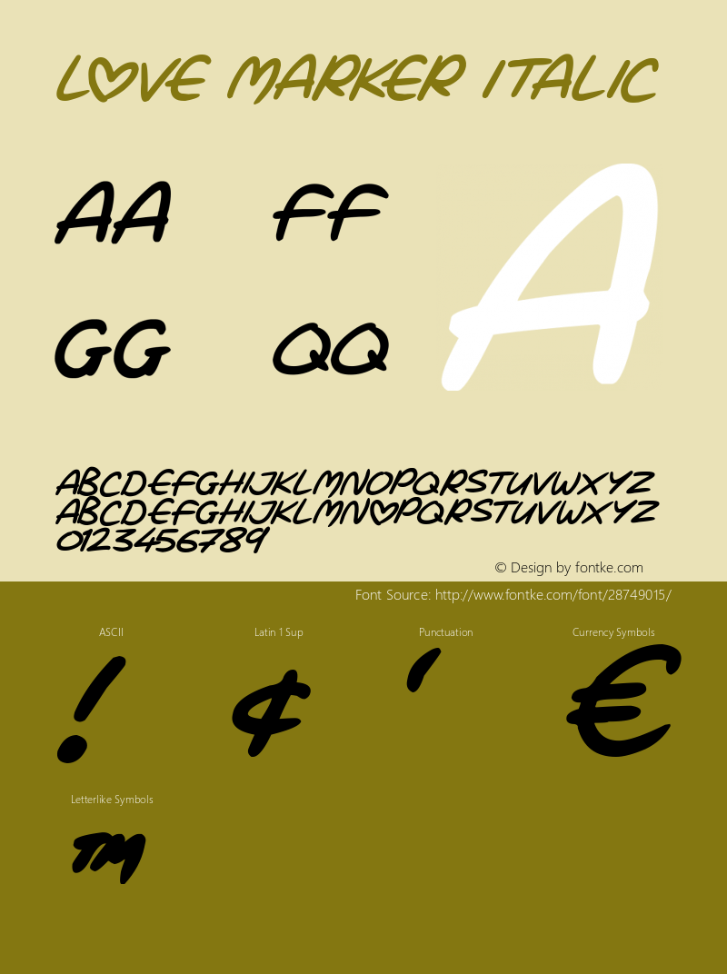 Love Marker Italic Version 1.00 March 15, 2019, initial release Font Sample