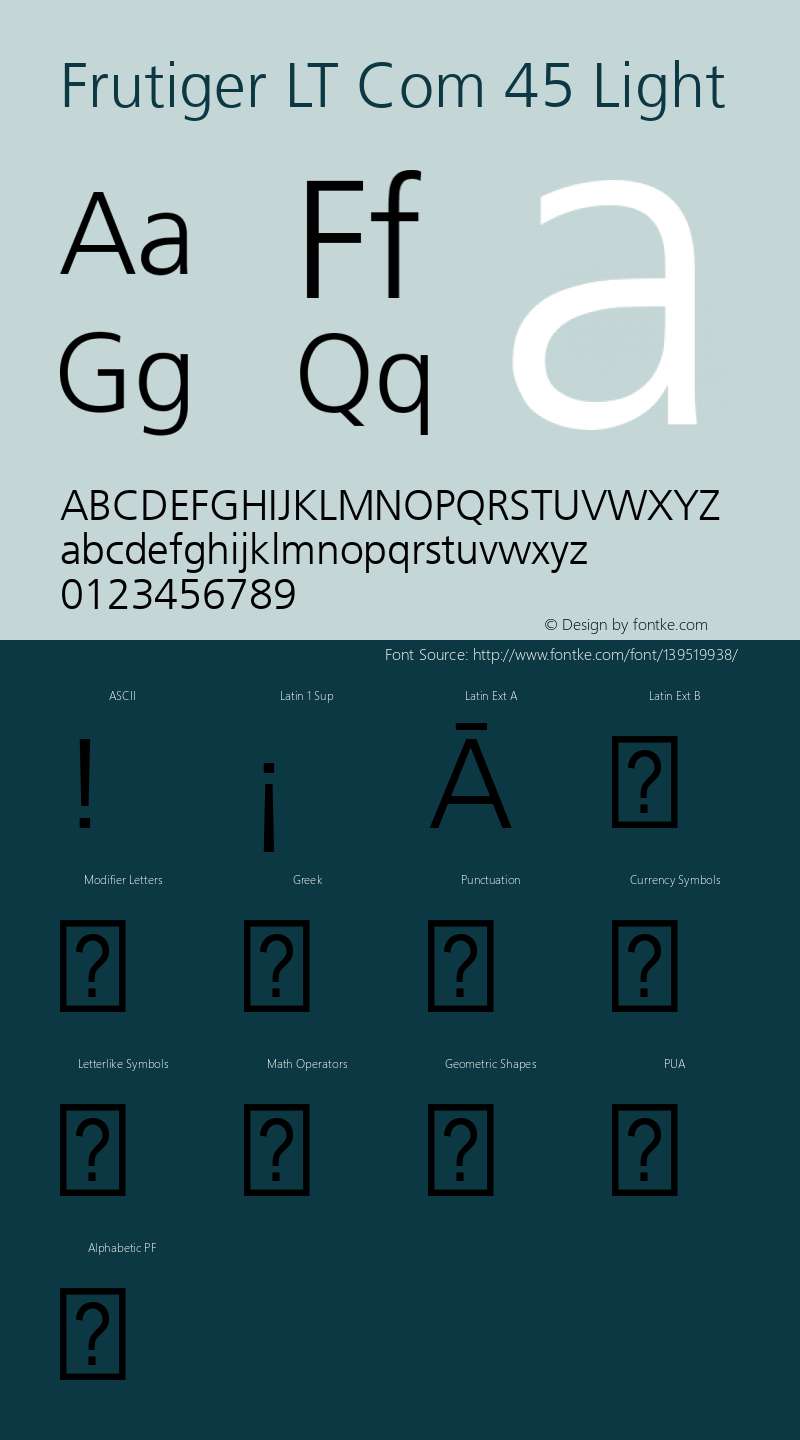 Frutiger LT Com 45 Light Version 2.000 Font Sample