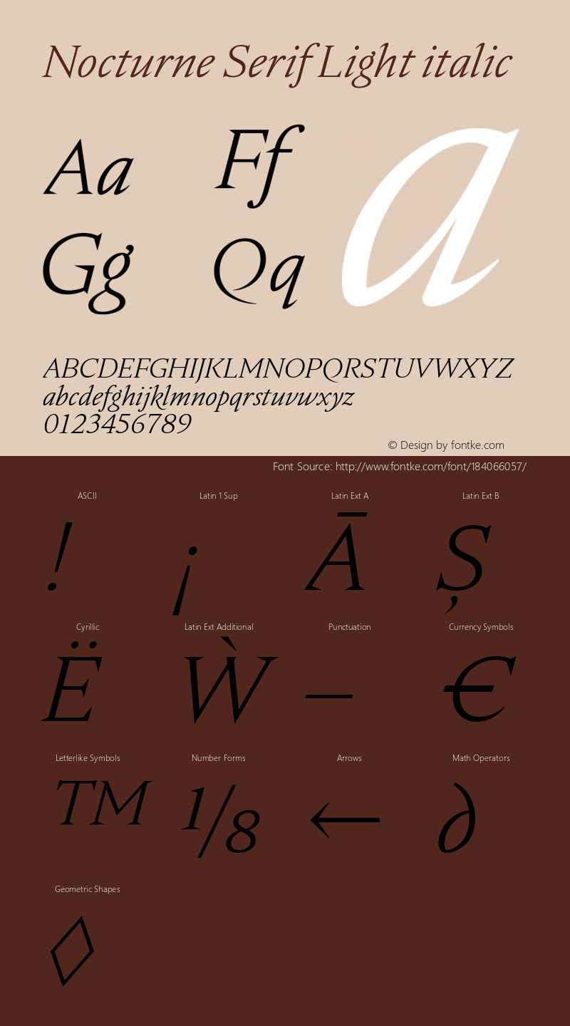 Nocturne Serif Light italic Version 1.000;PS 001.000;hotconv 1.0.88;makeotf.lib2.5.64775图片样张