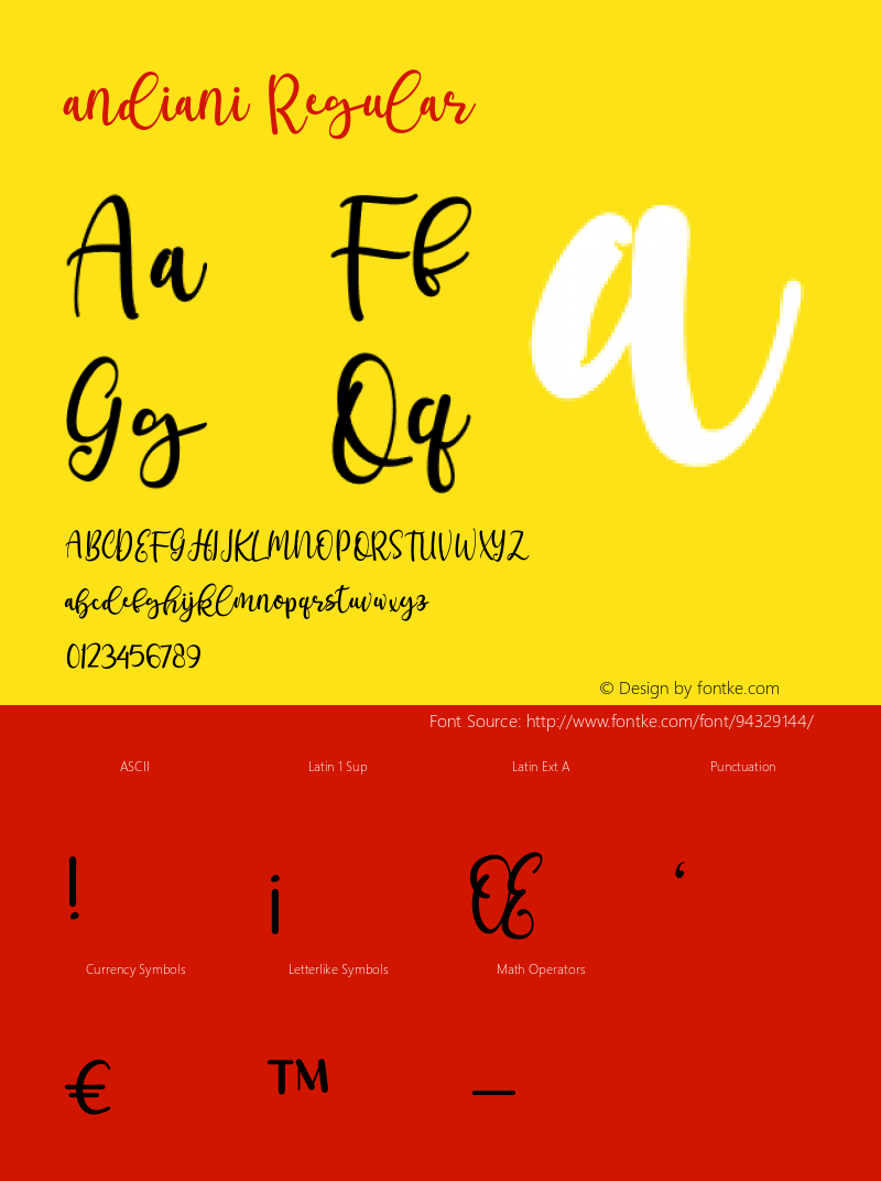 andiani Version 1.00;January 11, 2021;FontCreator 13.0.0.2683 64-bit Font Sample