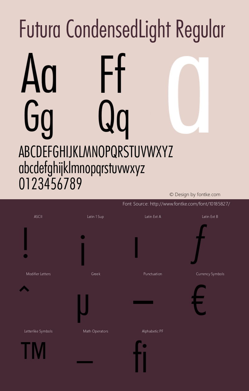 Futura CondensedLight Regular OTF 1.0;PS 001.003;Core 1.0.22 Font Sample