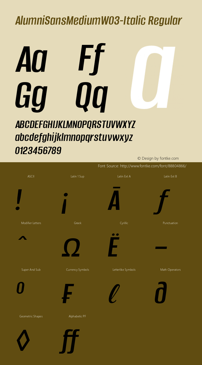 Alumni Sans Medium W03 Italic Version 1.00 Font Sample