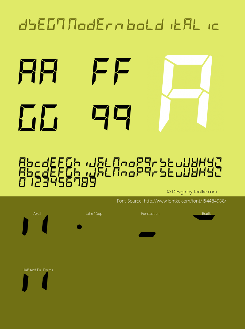 DSEG7 Modern-Bold Italic Version 0.46 Font Sample