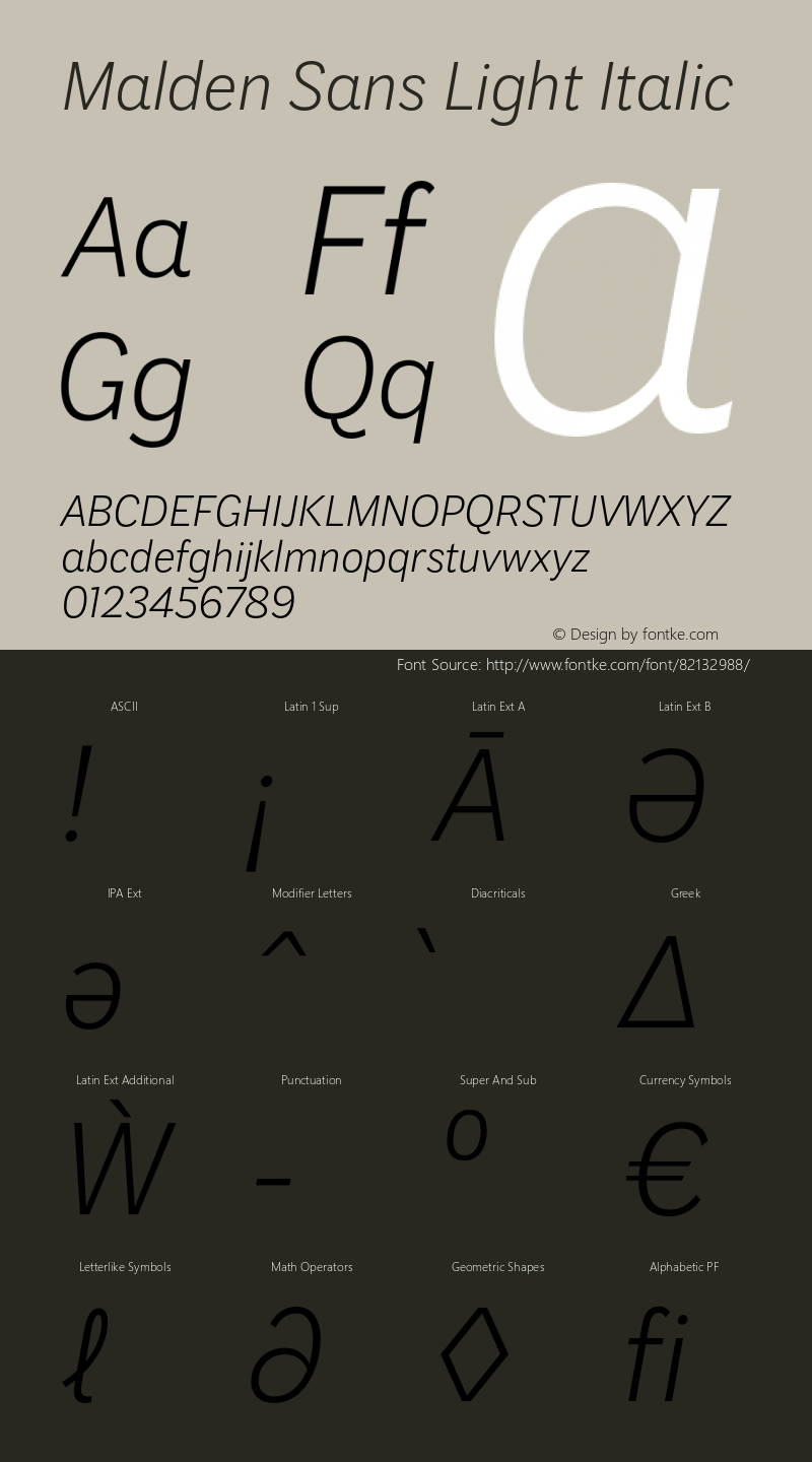 MaldenSans-LightItalic Version 1.00 Font Sample