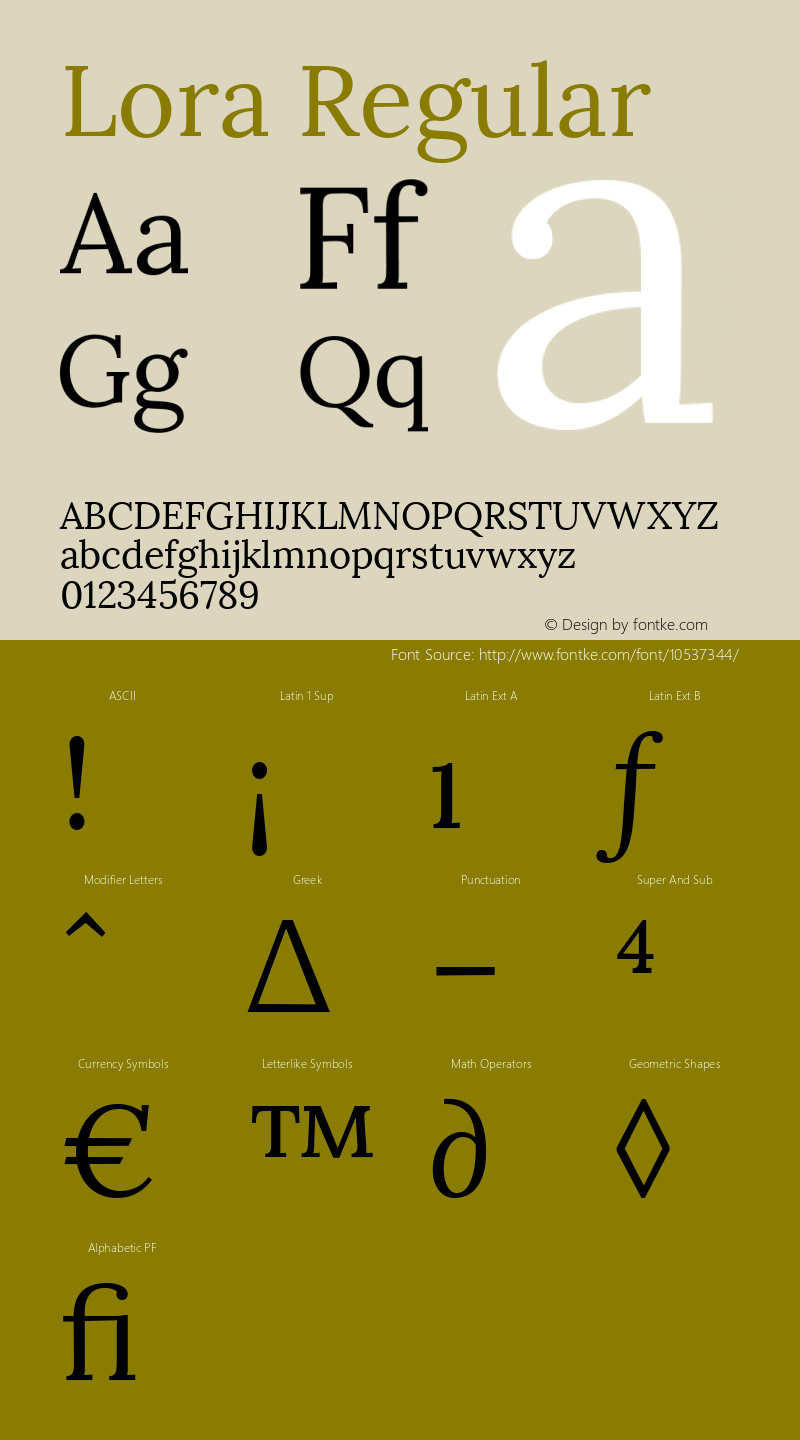 Lora Regular Version 1.000 Font Sample