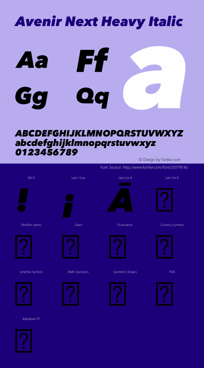 Avenir Next Heavy Italic 8.0d2e1 Font Sample