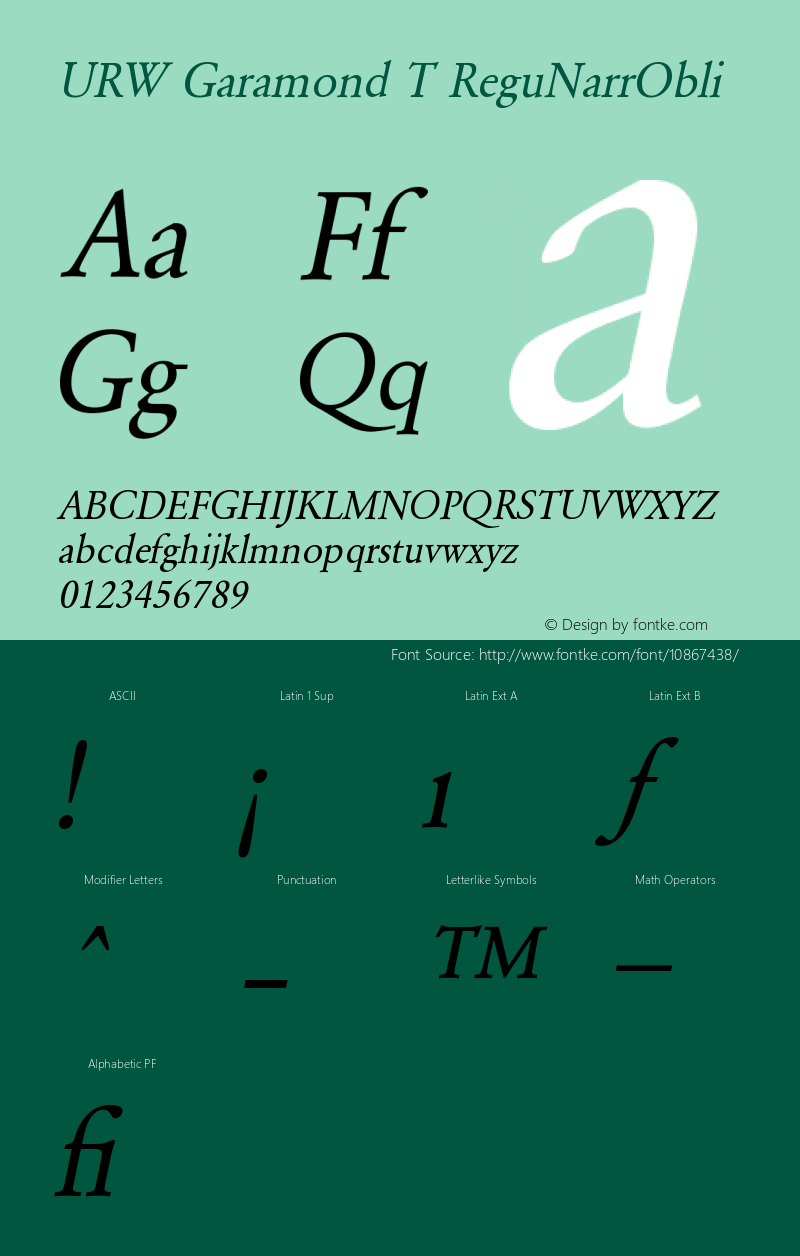 URW Garamond T ReguNarrObli Version 001.005 Font Sample