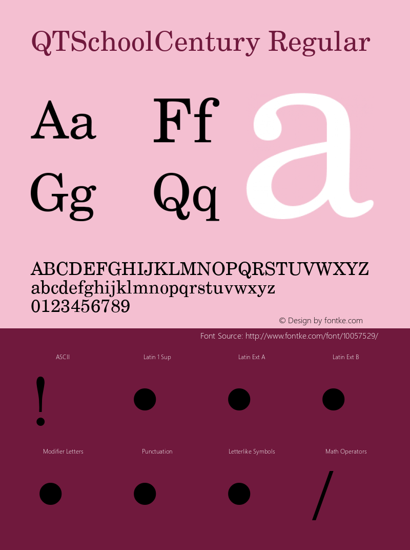 QTSchoolCentury Regular QualiType TrueType font  10/6/92 Font Sample