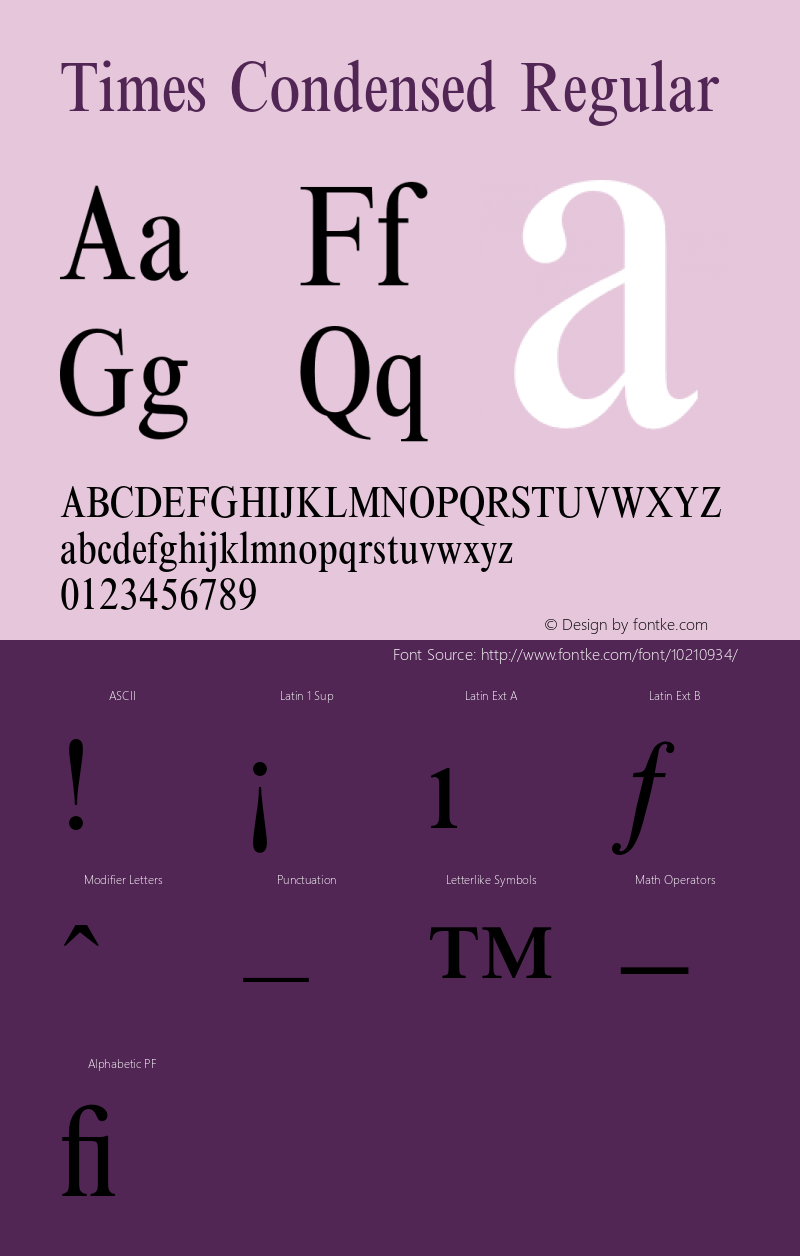 Times Condensed Regular 1 Font Sample