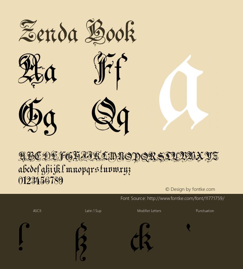 Zenda Book Version 1.0; 2002; initial r Font Sample