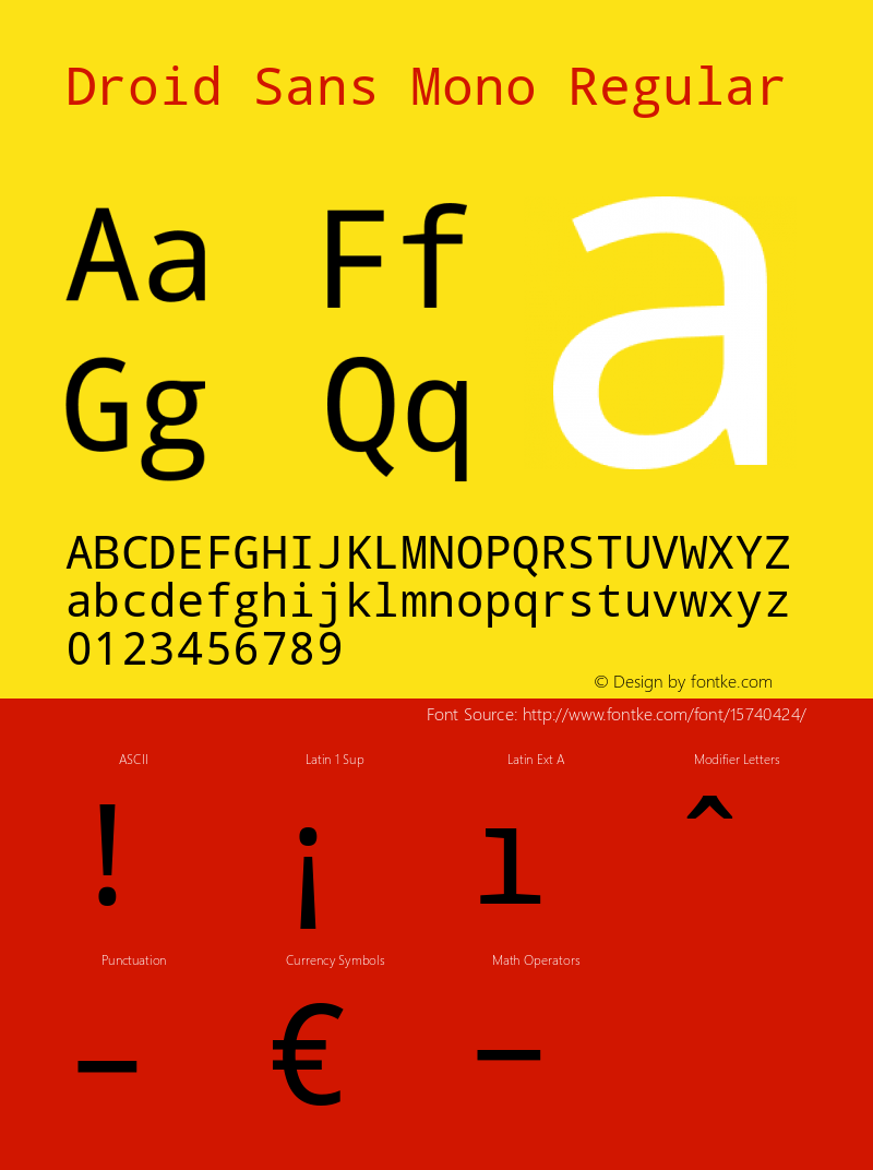 Droid Sans Mono Regular Version 1.00 build 112 Font Sample