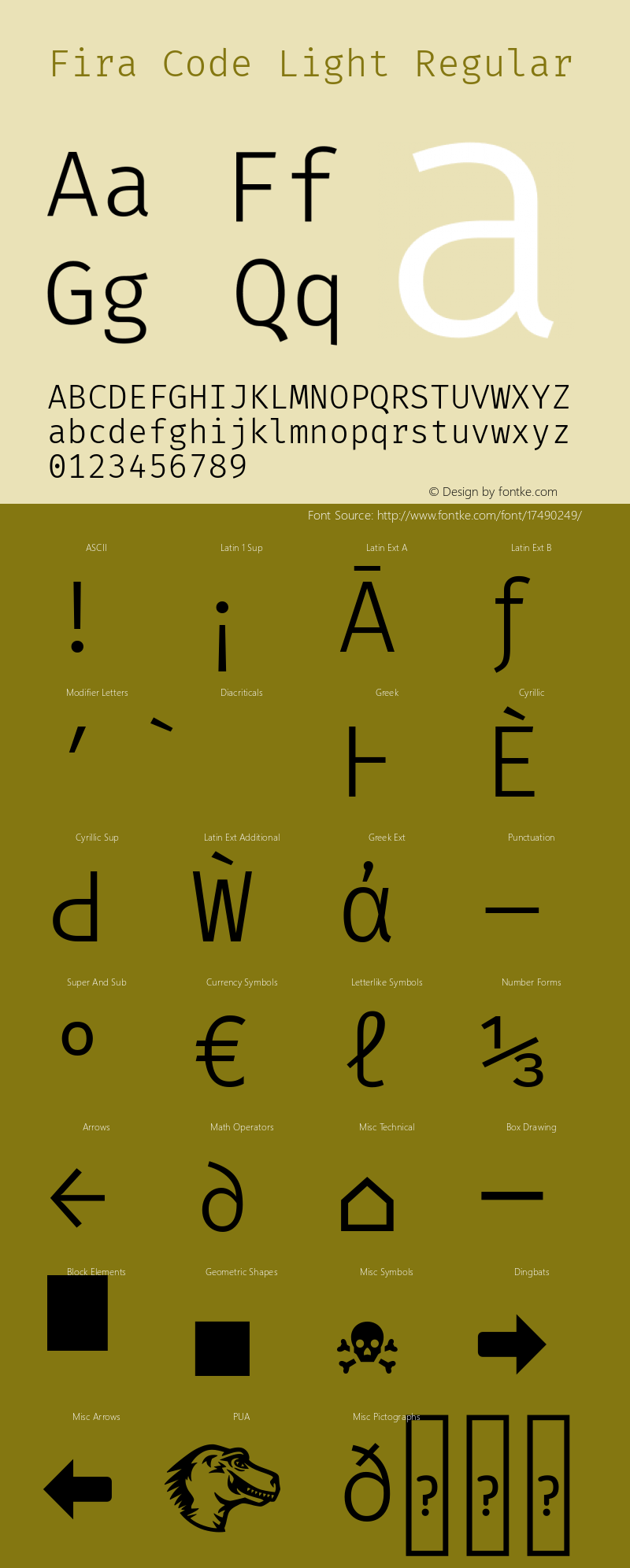 Fira Code Light Regular Version 1.200 Font Sample