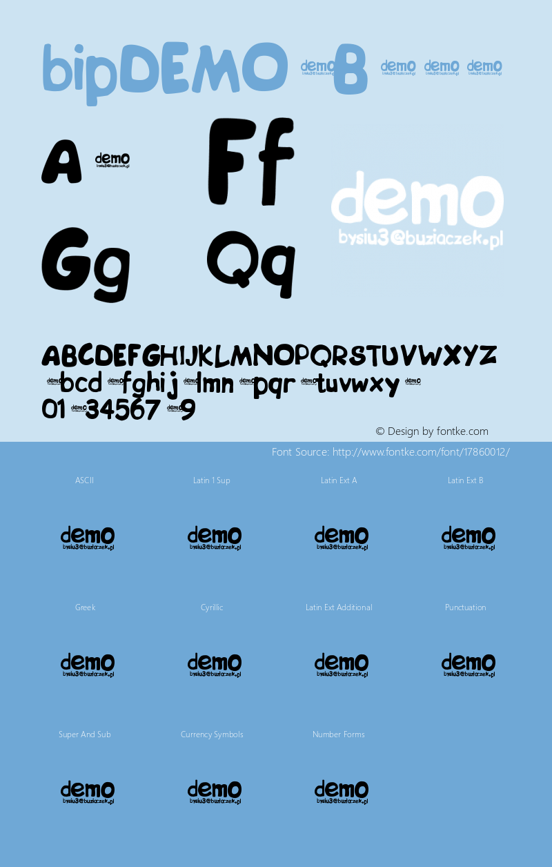 bipDEMO Book Version 1.00 January 23, 200 Font Sample