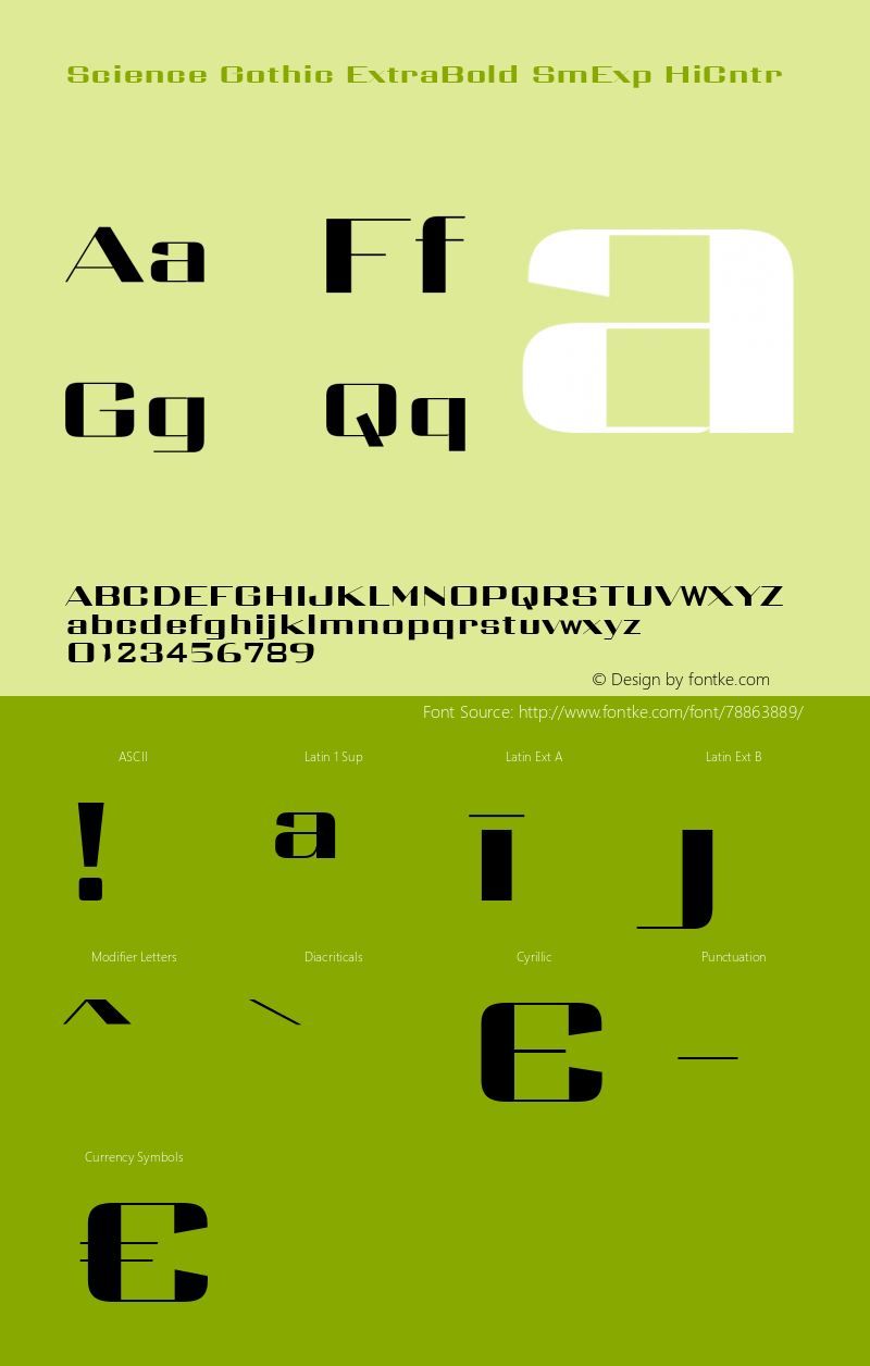 Science Gothic ExBd SmExp HiCnt Version 1.007 Font Sample