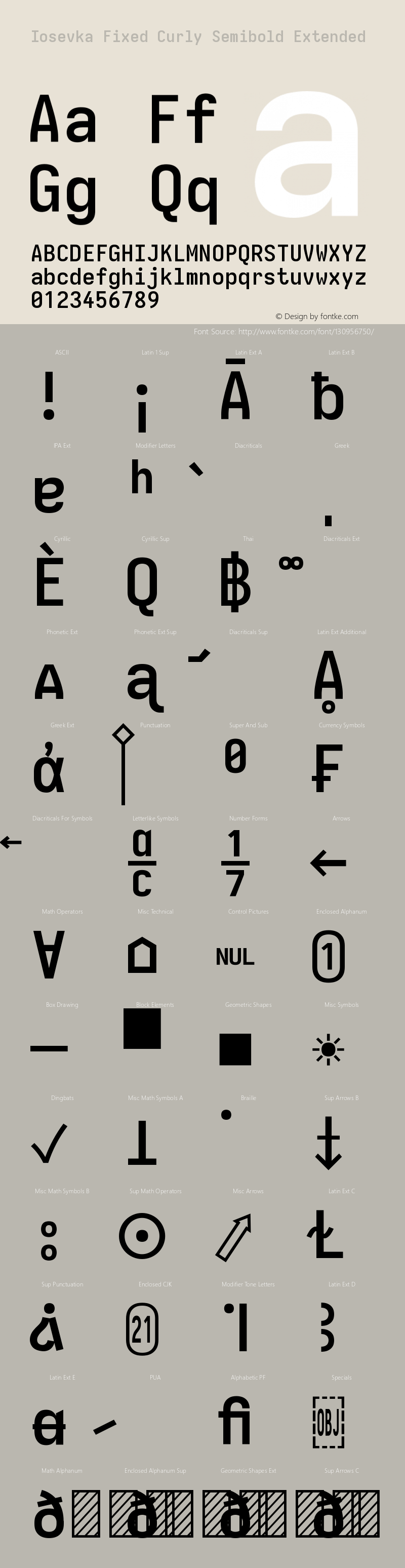 Iosevka Fixed Curly Semibold Extended Version 5.0.8 Font Sample