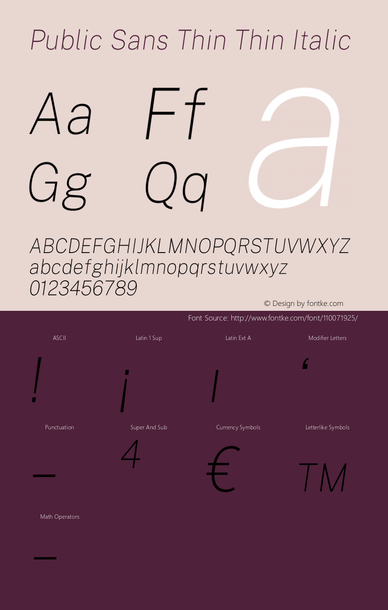 Public Sans Thin Thin Italic Version 1.007 Font Sample