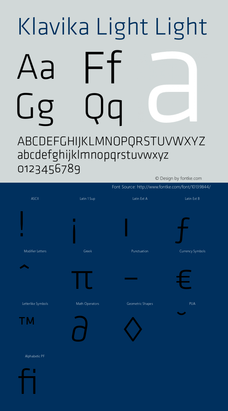 Klavika Light Light 001.000 Font Sample