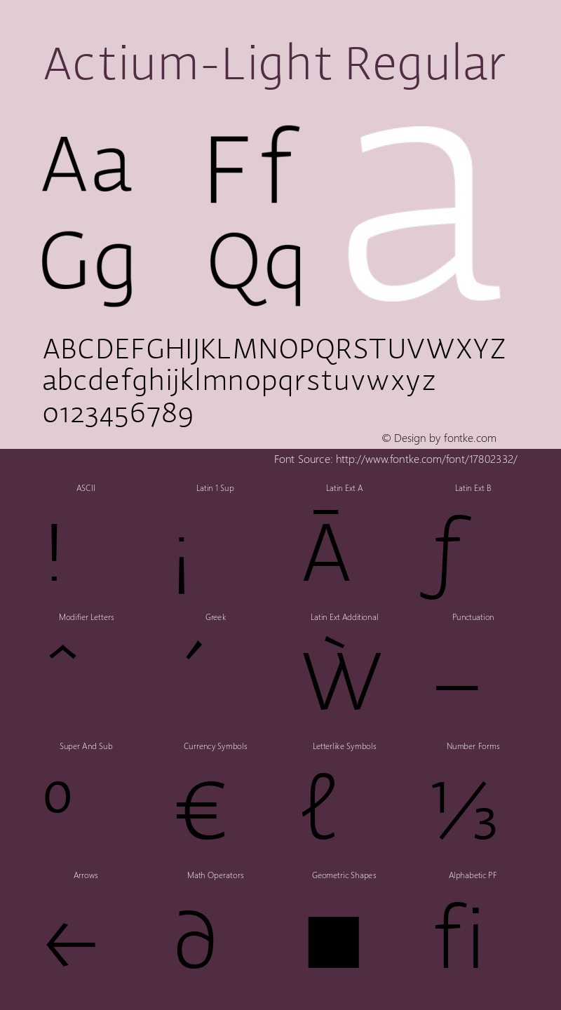 Actium-Light Regular Version 1.002 Font Sample