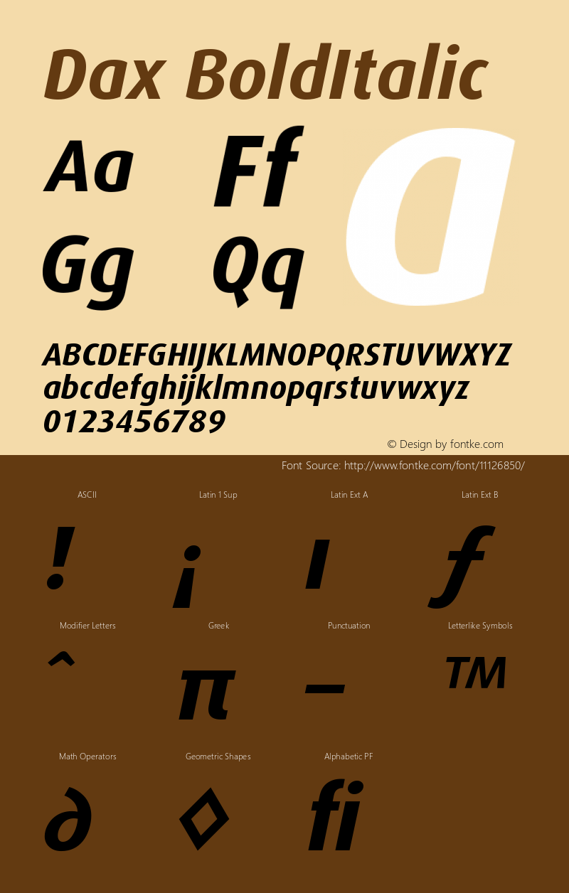 Dax BoldItalic Version 001.000 Font Sample