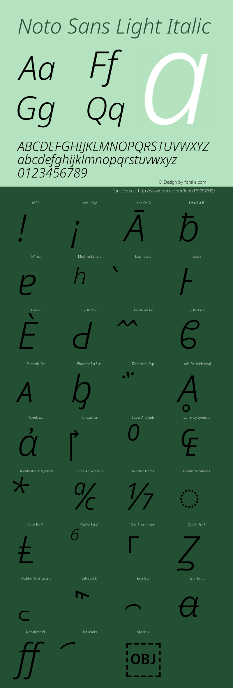 Noto Sans Light Italic Version 2.001; ttfautohint (v1.8.2)图片样张