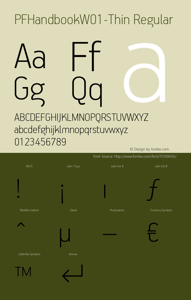 PFHandbookW01-Thin Regular Version 1.60 Font Sample