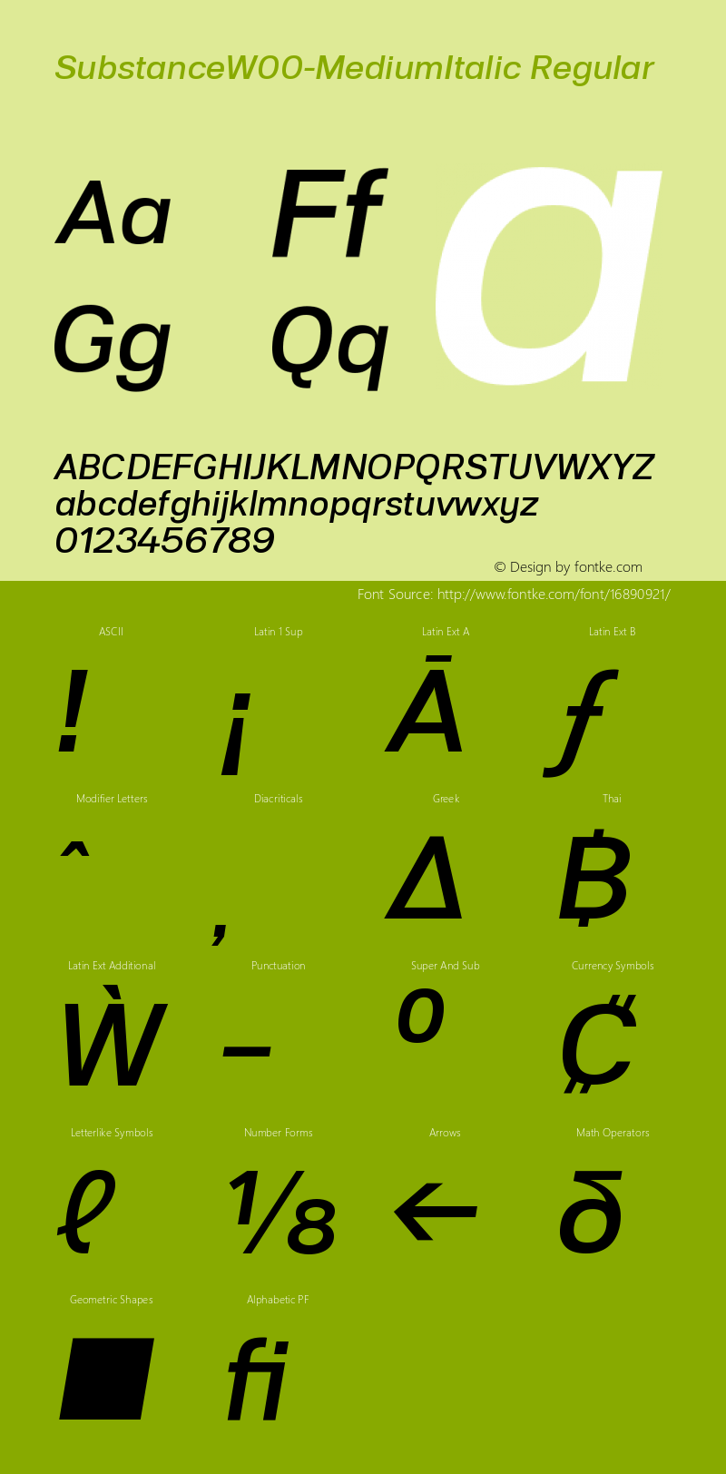 SubstanceW00-MediumItalic Regular Version 1.20 Font Sample