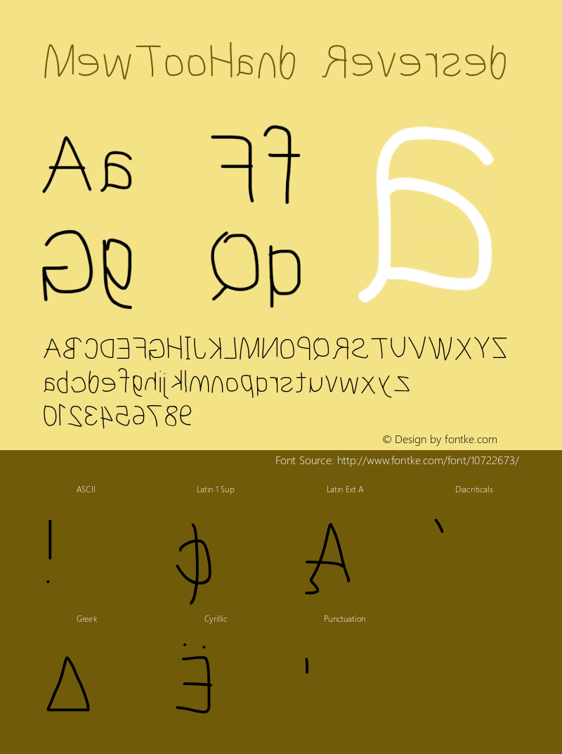 MewTooHand Reversed Version 0.77 Font Sample