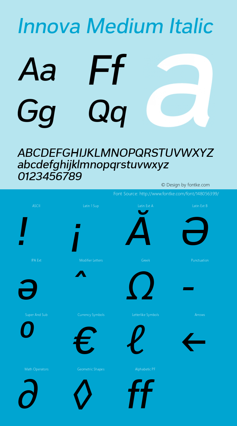 Innova Medium Italic Version 1.05          UltraPrecision Font Font Sample