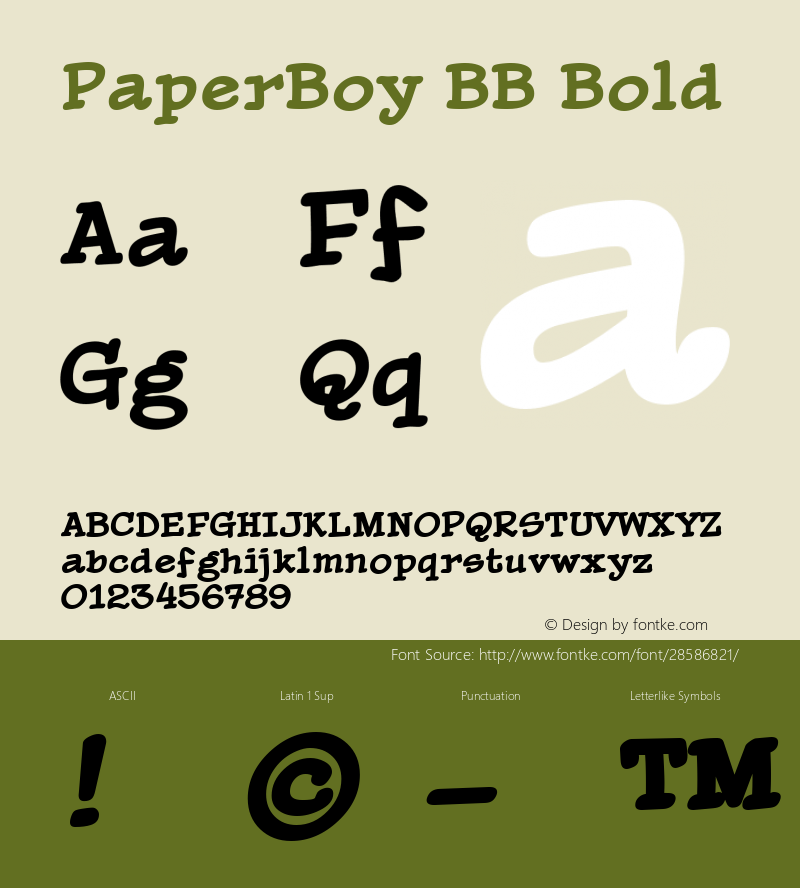 PaperBoy BB Bold Macromedia Fontographer 4.1.5 8/16/03 Font Sample