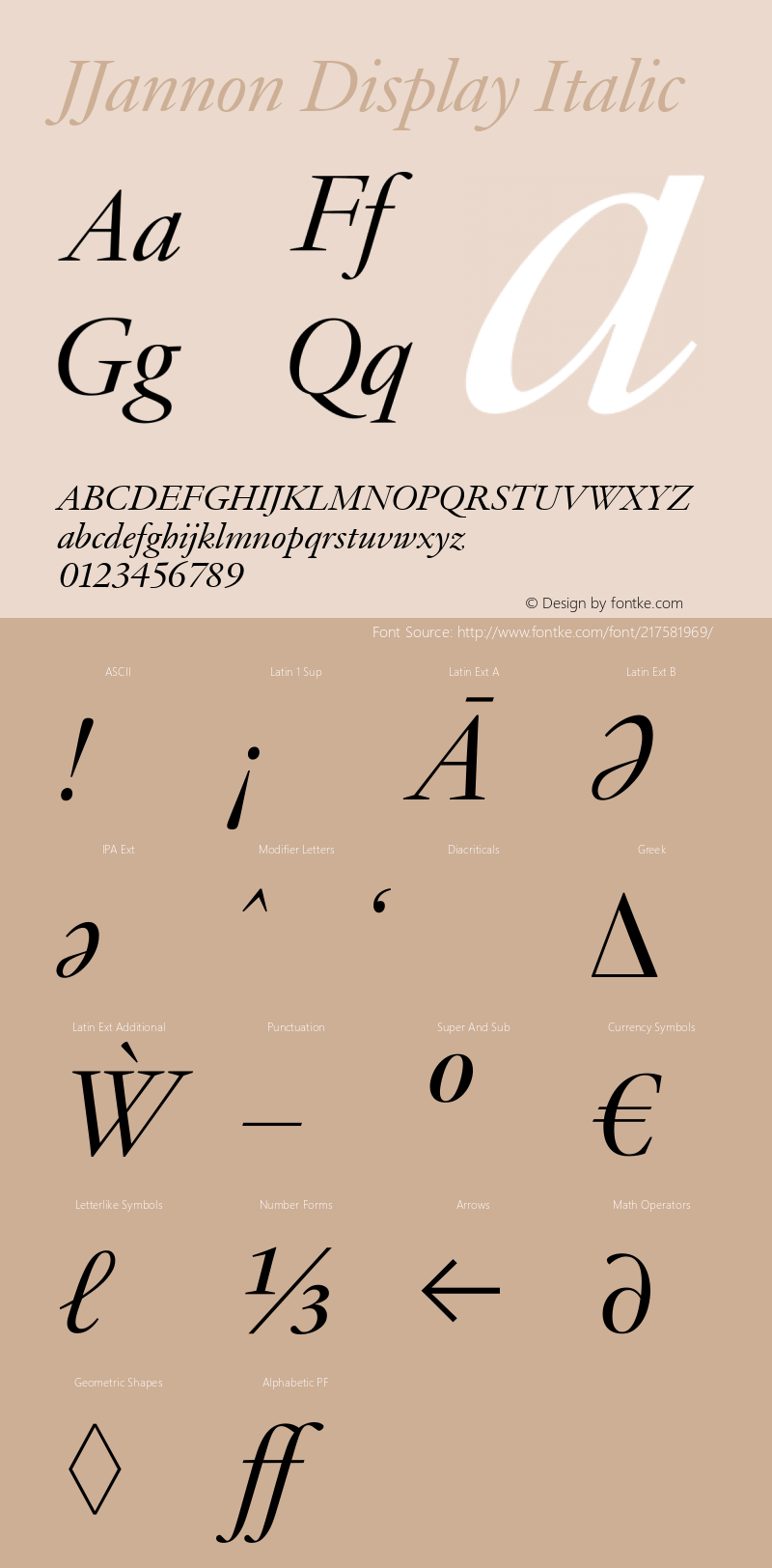 JJannon Display Regular Italic Version 1.002; build 0004图片样张