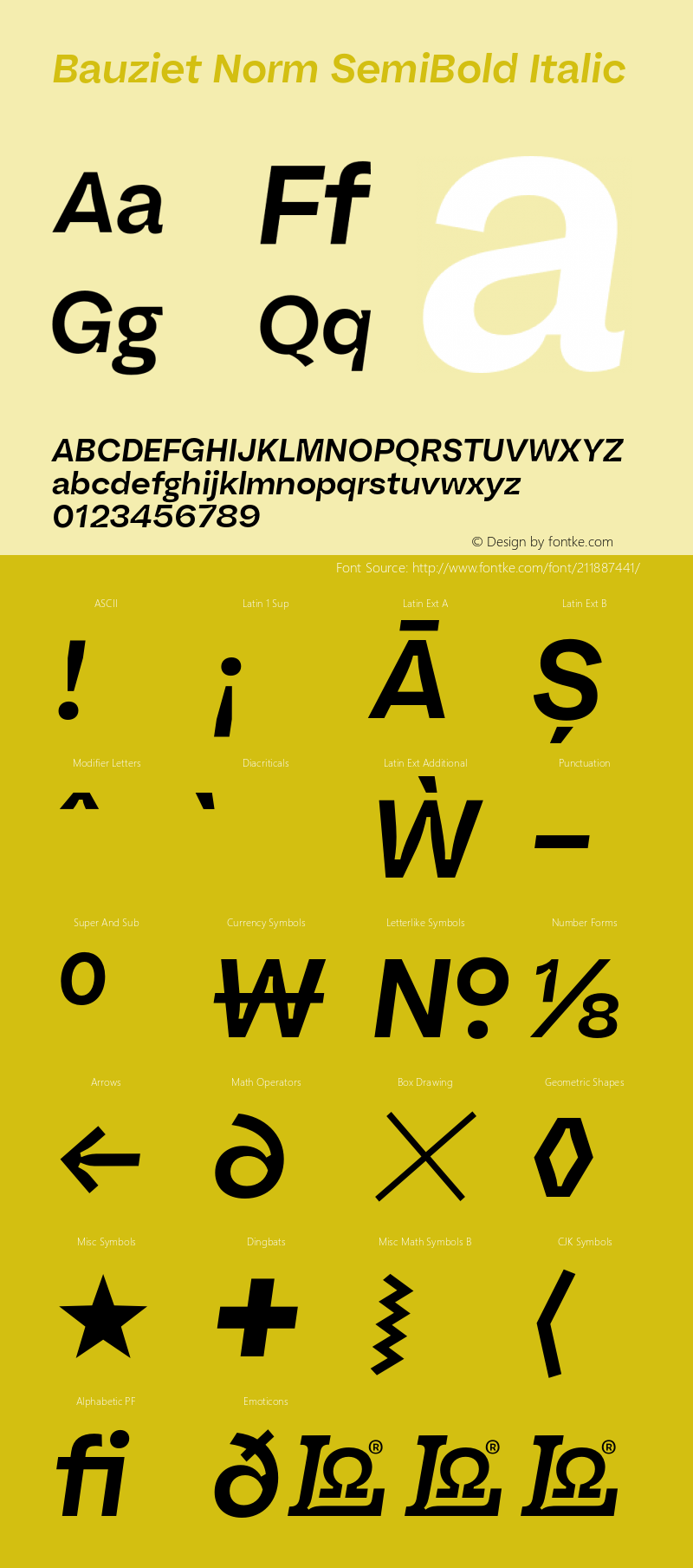 Bauziet Norm SemiBold Italic Version 1.000;hotconv 1.0.109;makeotfexe 2.5.65596图片样张