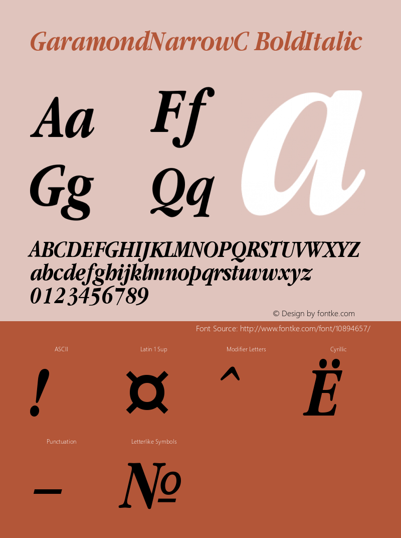 GaramondNarrowC BoldItalic Version 001.000 Font Sample