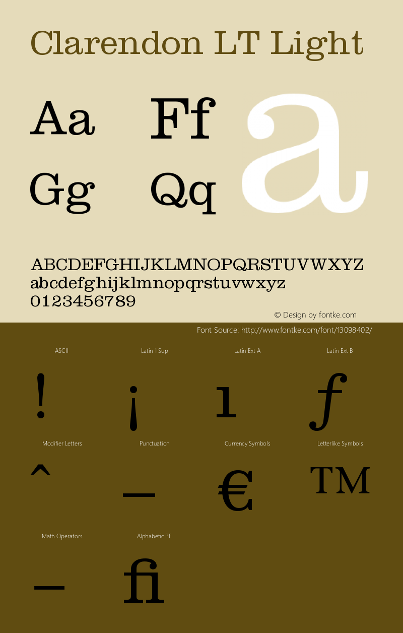 Clarendon LT Light Version 006.000 Font Sample