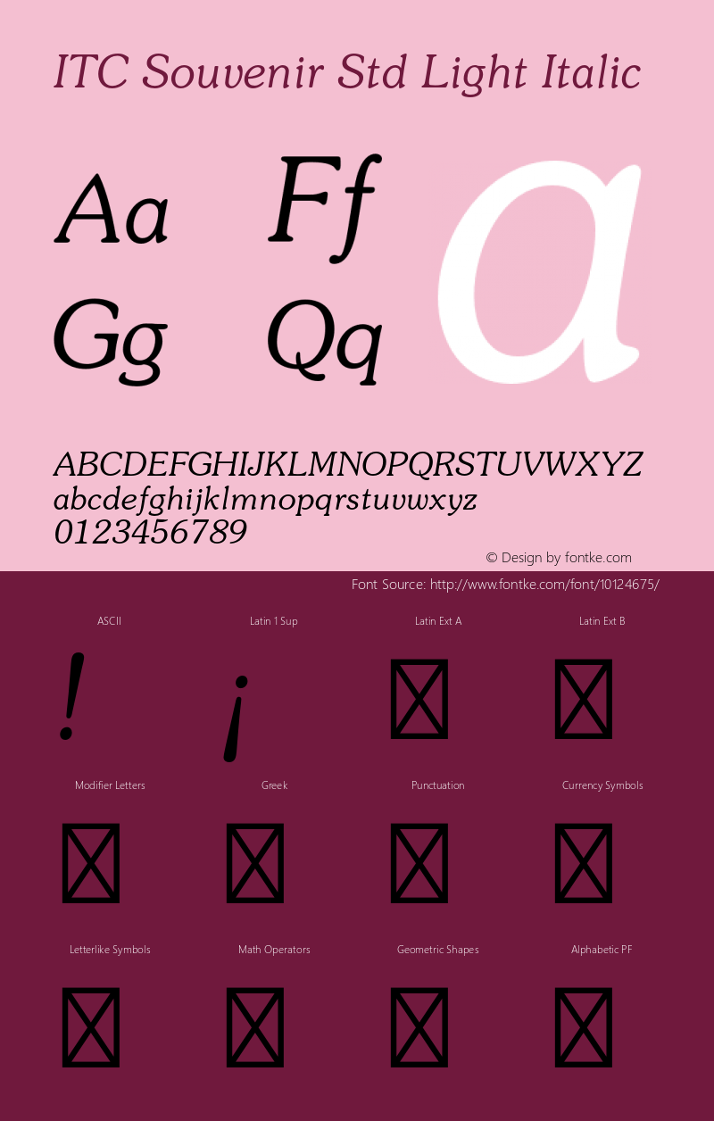 ITC Souvenir Std Light Italic OTF 1.018;PS 001.004;Core 1.0.31;makeotf.lib1.4.1585 Font Sample